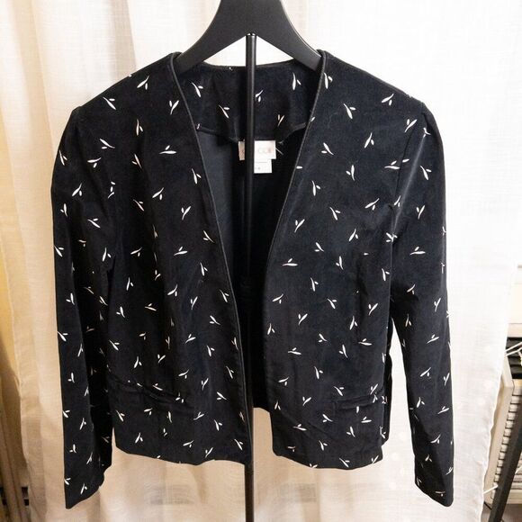 Vintage 90s Cos Cob Black Velveteen Abstract Print Blazer | Size 14 Made in USA - Picture 7 of 8